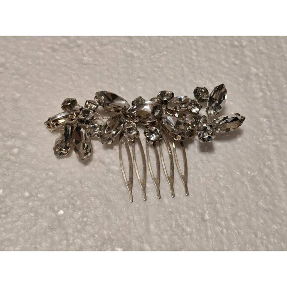 Vintage Crystal Rhinestone Floral Hair Comb Clip Bridal Wedding Accessory - Picture 1 of 3